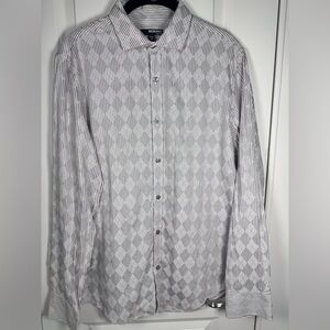 Murano Slim Fit Gray White Textured Stripe Diamond Weave Shirt Men’s M